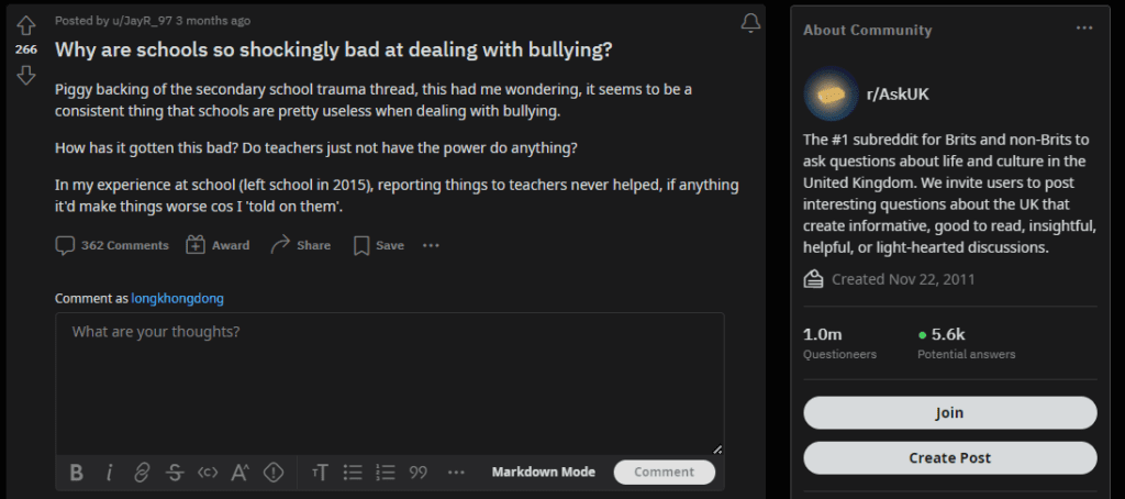 reddit question on why schools are bad at dealing with bullying issues