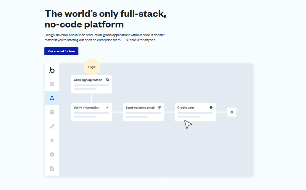 Top 7 No Code App Builders bubble homepage