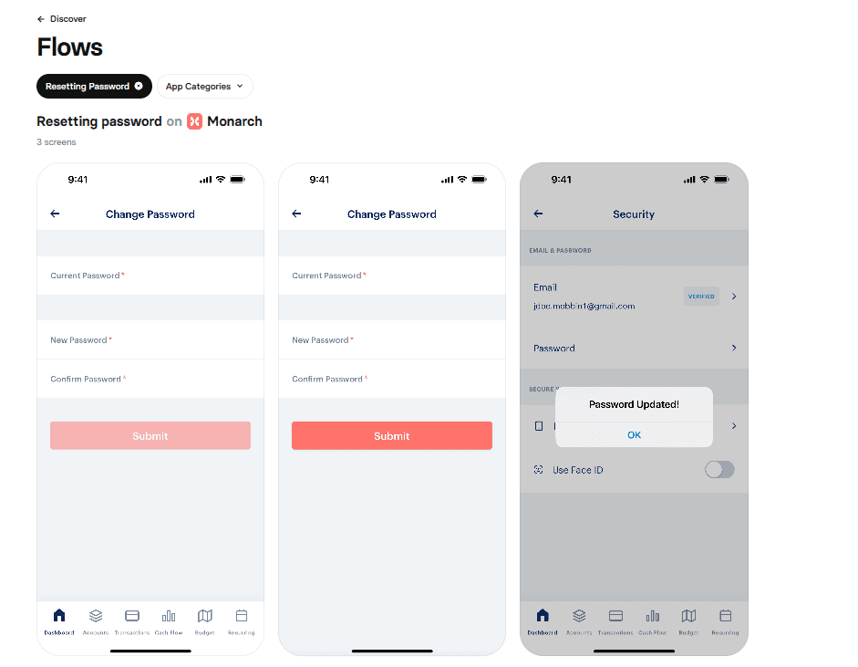 mobbin offer flow like password reset in its ui library