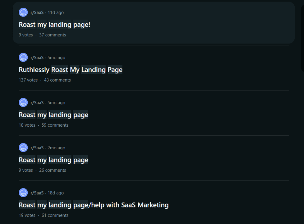 founders asking redditors to roast their landing page 