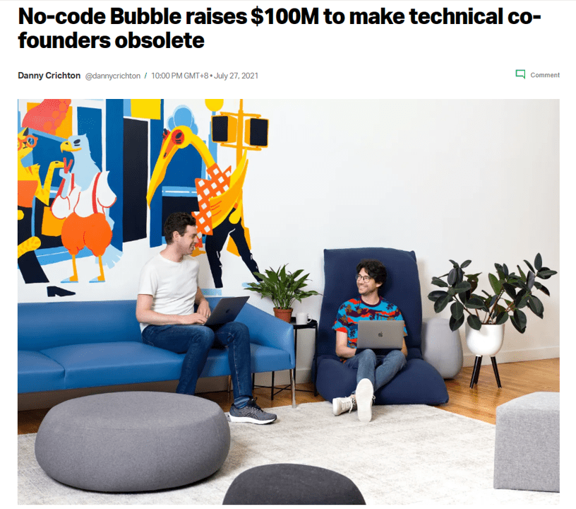 bubble a no code app development tool raises 100 million 
