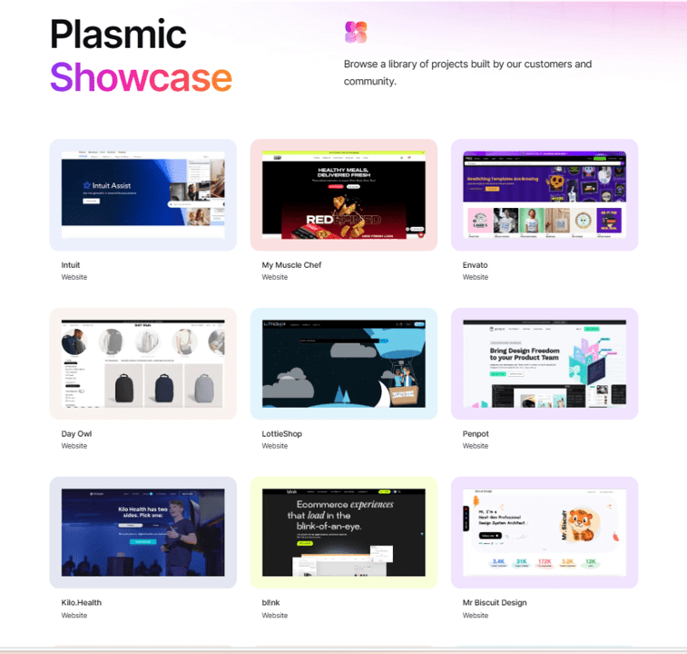 plasmic showcase its library of projects built by customers and community