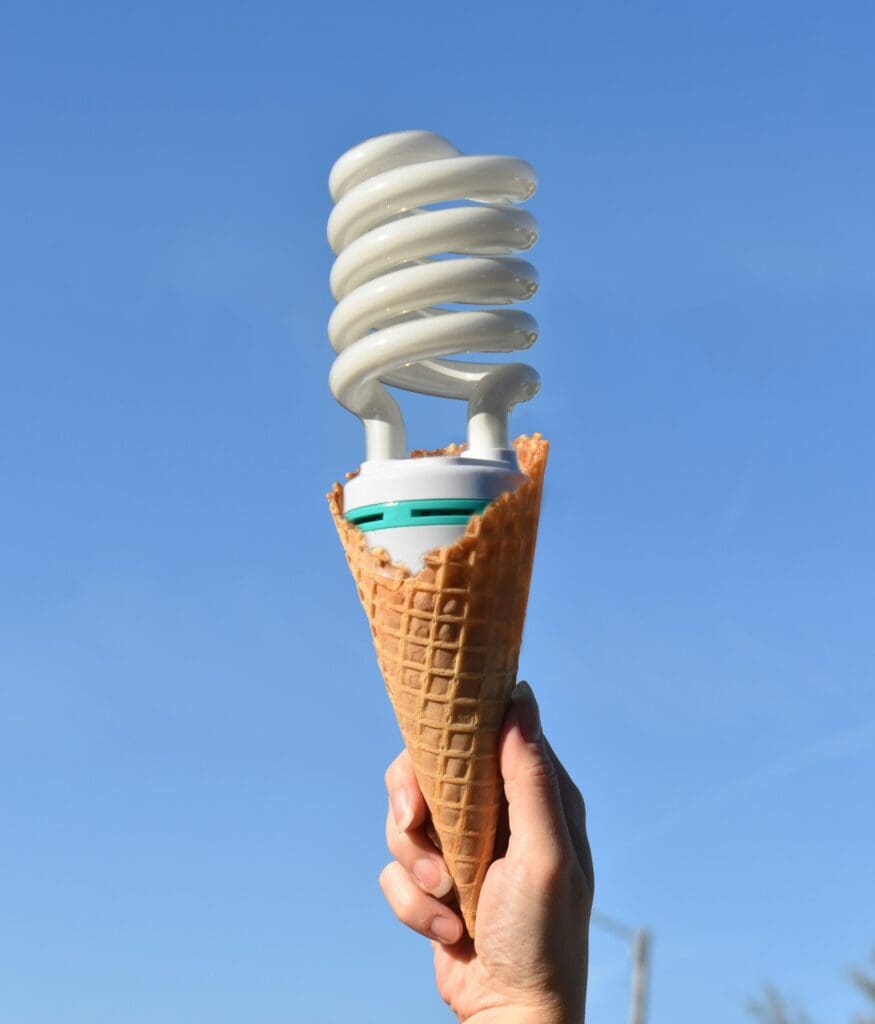lightbulb on an ice cream cone symbolise creative app ideas