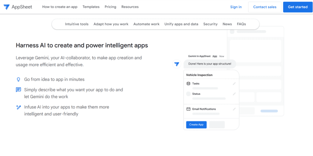 Top 5 No Code AI App Builders appsheet