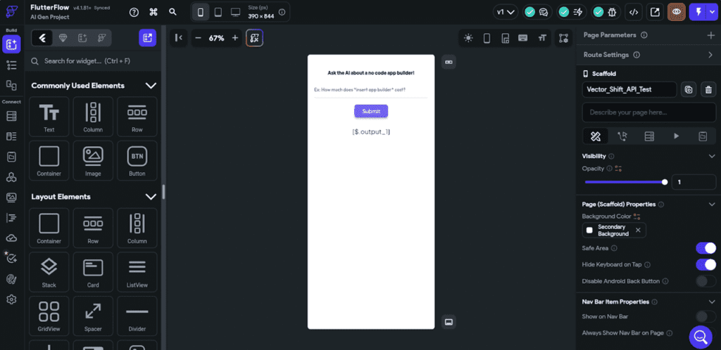 simple page on flutterflow