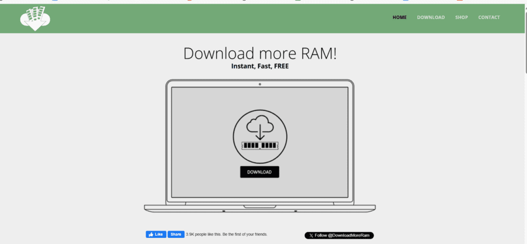 download more ram homepage as a joke about how to scale an app vertically by upgrading processing power