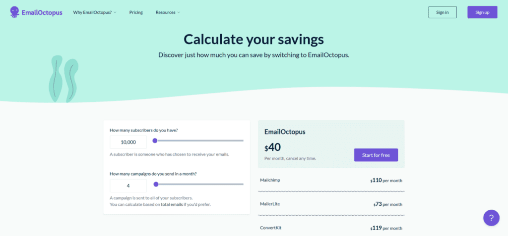emailoctopus savings calculator