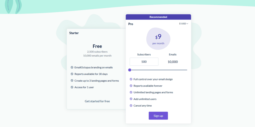 emailoctopus simple pricing plans