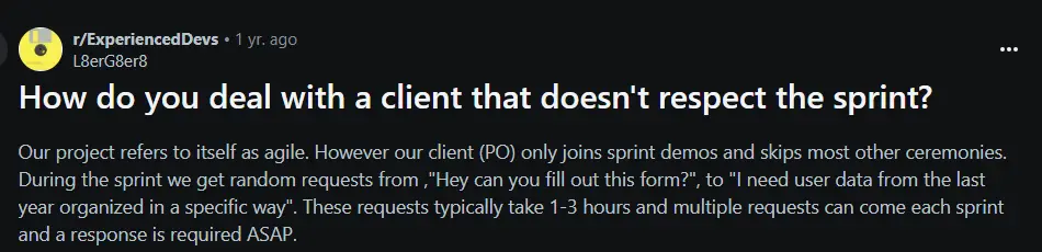 reddit-thread-about-a-client-who-doesnt-respect-sprint-revierws-in-agile-development