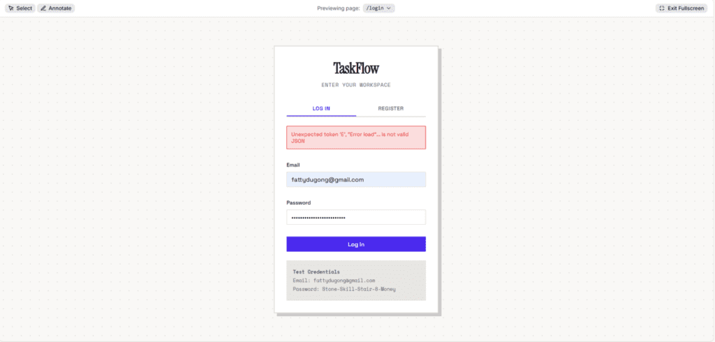 screenshot of vibe coded app on floot ai