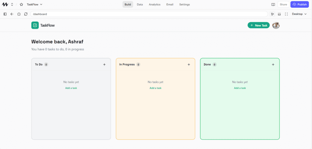 screenshot of vibe coded app on getmocha