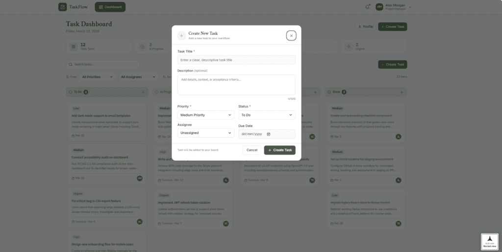 screenshot of vibe coded app on rocket new
