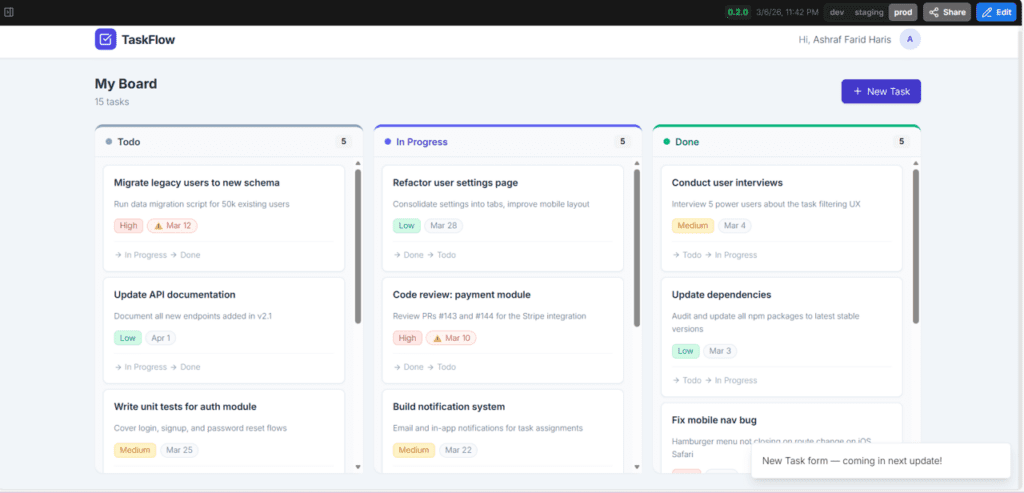 screenshot of vibe coded app on ui bakery